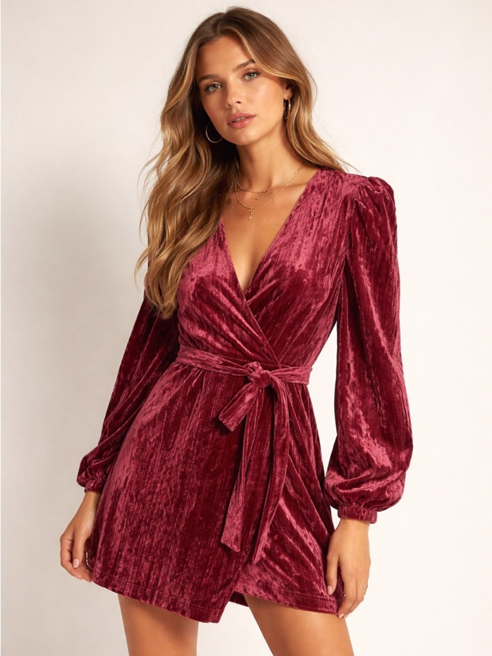 NWT Adelyn Rae | Priscilla Crushed Velvet Faux Wrap Dress Date Night Size Small